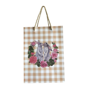 SACOLA PRESENTE PÁSCOA BEGE XADREZ GRANDE ref.SCP0005